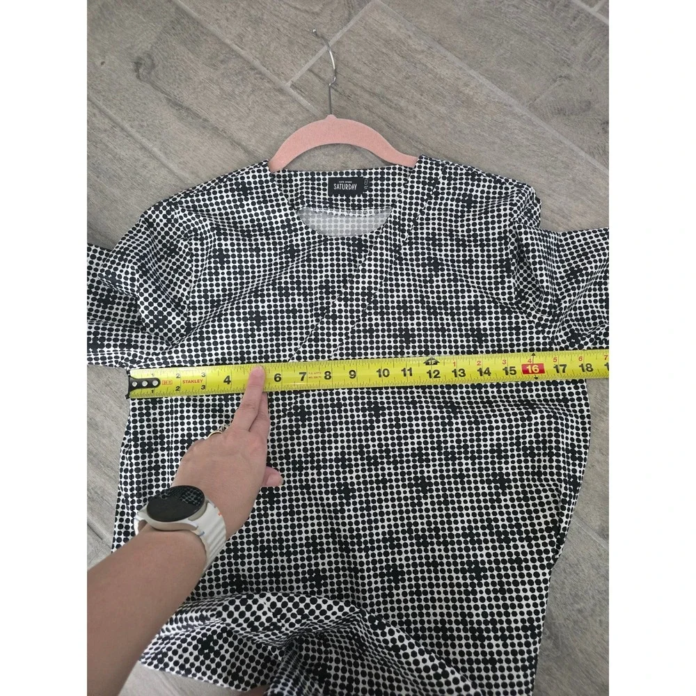 Kate Spade Saturday Black White Polka Dot Print Cotton‎ Long Sleeve Dress Small